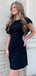 Sexy High Short Cap Sleeve Satin Black Mermaid Homecoming Dresses For Party Online, HD0973