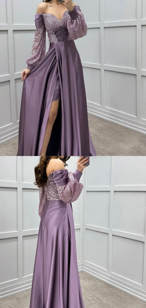 Elegant Off-shoulder Sleeveless Mermaid Satin Long Evening Prom Dresses Online, OLP746