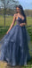 Elegant Spaghetti Strap V-neck Sleeveless A-line Tulle Long Prom Dresses Online, OL546