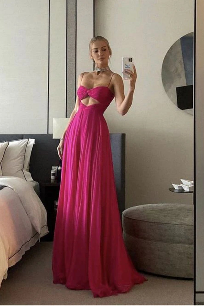 Formal Spaghetti Strap Sleeveless A-line Satin Evening Prom Dresses Online, OLP800