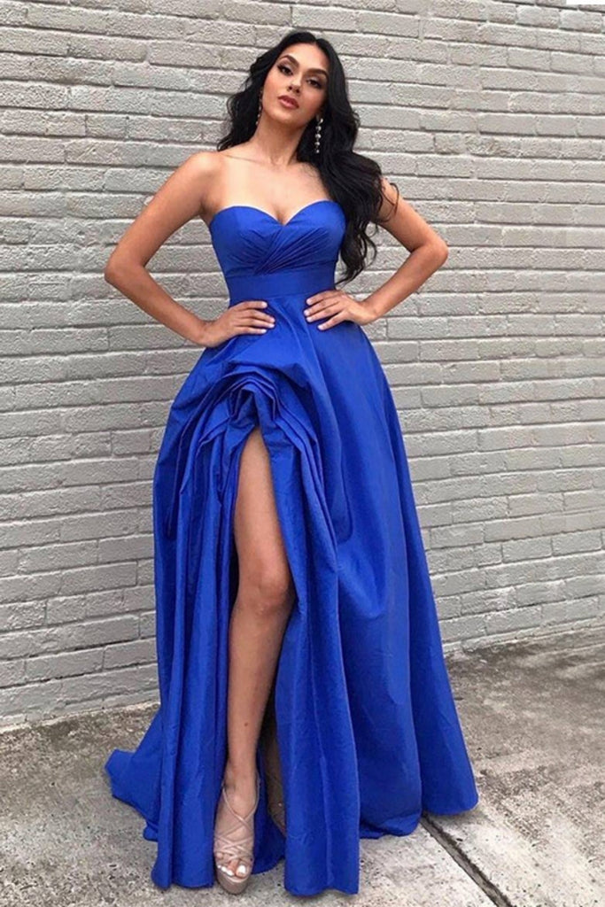 Sexy Sweetheart Sleeveless A-line Satin Evening Prom Dresses Online, OLP803