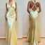 Sexy V-neck Sleeveless Mermaid Satin Evening Prom Dresses Online, OLP941