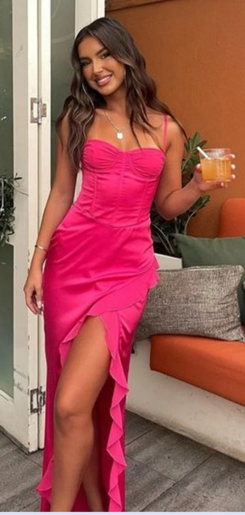 Sexy Spaghetti Strap Sleeveless Mermaid Satin Evening Prom Dresses Online, OLP872