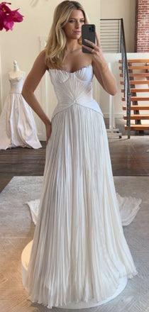 Simple Sweetheart Sleeveless A-line Satin Long Evening Prom Dresses Online, OLP634