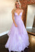 Cute Spaghetti Strap Sleeveless A-line Satin Long Evening Prom Dresses Online, OLP688