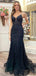 Sexy Spaghetti Strap Sleeveless Black Tulle Mermaid Long Prom Dresses With Trailing For Party Online, OL358