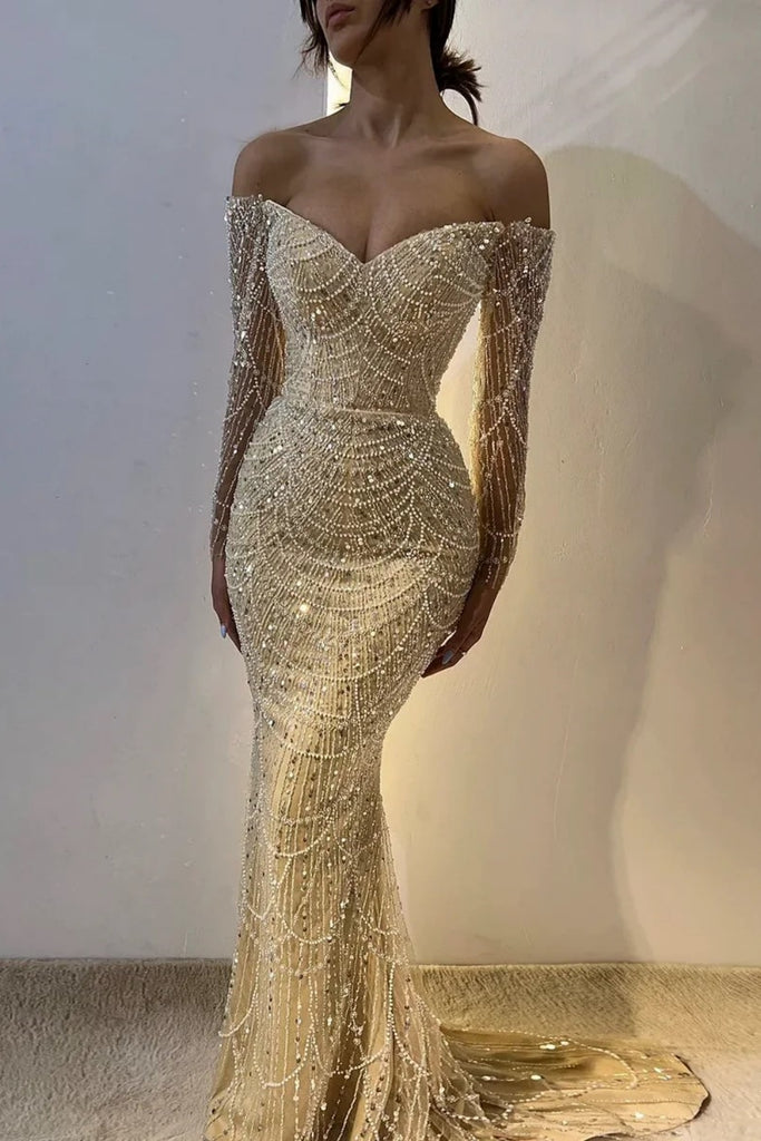 Gorgeous Sweetheart Full Sleeve Mermaid Long Prom Dresses Online, OLP605