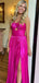 Sexy Grecian A-line Satin Long Prom Dresses With Front Slit For Party Online, OL334