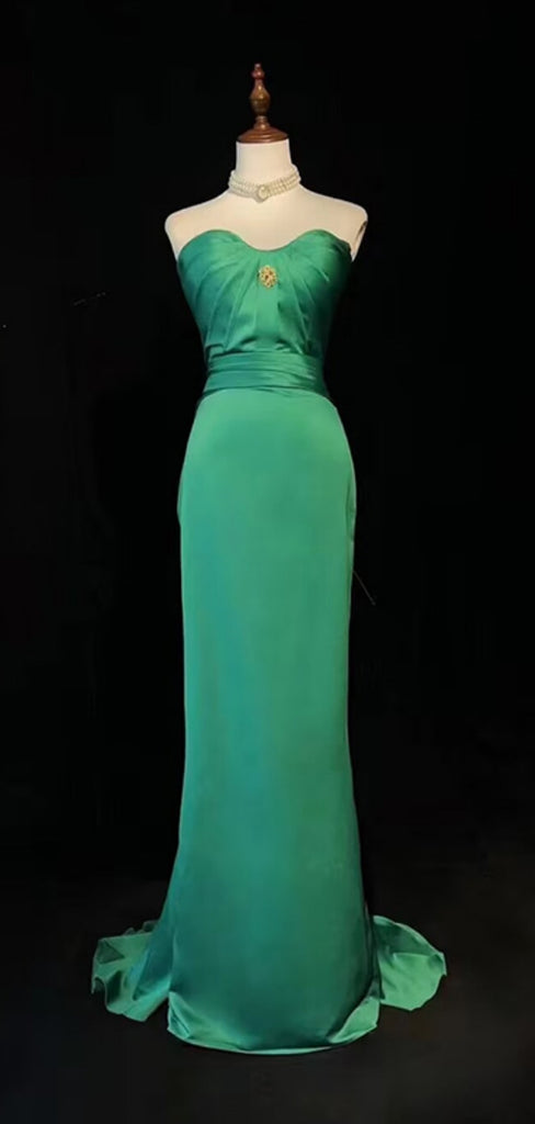 Sexy Sweetheart Sleeveless Mermaid Satin Long Prom Dresses With Trailing For Party Online, OL410