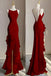 Sexy Halter Strap Sleeveless Mermaid Red Satin Long Evening Prom Dresses Online, OLP626