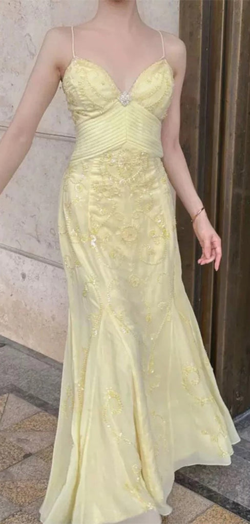 Cute Spaghetti Strap Sleeveless Mermaid Lace Long Evening Prom Dresses Online, OLP758