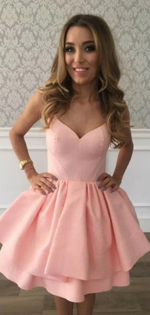 Sexy Spaghetti Strap Sleeveless A-line Jersey Pink Short Homecoming Dresses For Party Online, HD1033