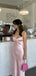 Simple Spaghetti Strap Sleeveless Mermaid Satin Pink Long Prom Dresses Online, OL490