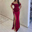 Mismatched Off Shoulder Mermaid Side Slit Satin Burgundy Long Bridesmaid Dresses Online, BG683