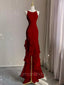 Sexy Halter Strap Sleeveless Mermaid Red Satin Long Evening Prom Dresses Online, OLP626