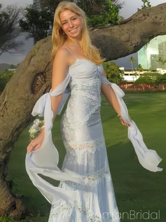 Elegant Spaghetti Strap Sleeveless Mermaid Satin Evening Prom Dresses Online, OLP1130