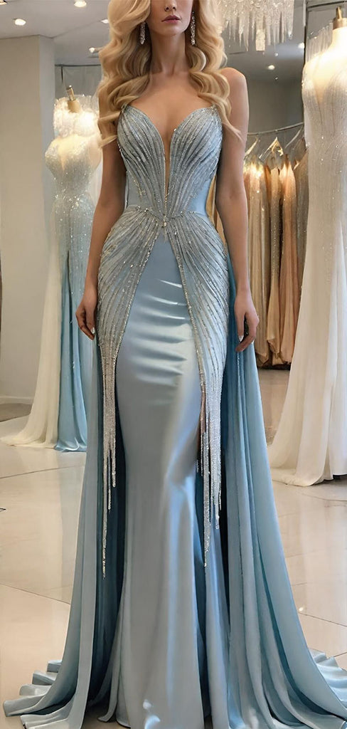 Sexy Blue Sweetheart Mermaid Long Prom Dress Ideas, Evening Party Dresses ,OLP1170