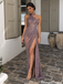 Sexy Purple Halter High Slit Glitter Ruched Floor Length Prom Dress,OLP2496