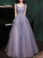 Elegant Straps A-line Off the Shoulder Tulle Lilac Long Evening Prom Dress Online, OL063