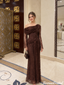Brown Lace Off The Shoulder Long Sleeve Mermaid Prom Dress Formal Gown,OLP2428
