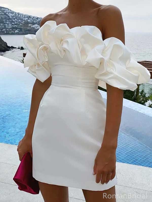 Simple Off-shoulder Sleeveless Mermaid Satin Homecoming Dresses For Party Online, HD1085