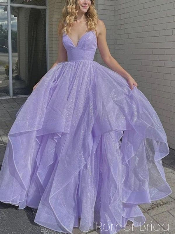 Formal Spaghetti Strap Sleeveless A-line Tulle Long Evening Prom Dresses Online, OLP638