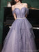 Elegant Straps A-line Off the Shoulder Tulle Lilac Long Evening Prom Dress Online, OL063