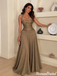 Classy Taupe Brown Halter Woven Corset A-Line Prom Dress,OLP2492