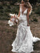 Elegant V-neck Sleeveless Mermaid White Lace Long Wedding Dresses With Trailing, WD0552