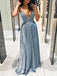 Shiny V-neck Sleeveless Mermaid Satin Long Evening Prom Dresses Online, OLP706