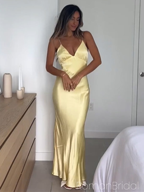 Soft Spaghetti Strap Sleeveless Mermaid Satin Evening Prom Dresses Online, OLP1089