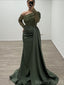 Formal One-shoulder Sleeveless Mermaid Satin Long Evening Prom Dresses Online, OLP678