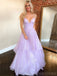 Cute Spaghetti Strap Sleeveless A-line Satin Long Evening Prom Dresses Online, OLP688