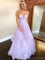 Cute Spaghetti Strap Sleeveless A-line Satin Long Evening Prom Dresses Online, OLP688