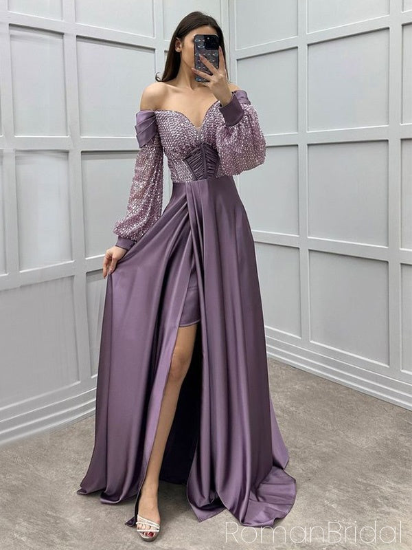 Elegant Off-shoulder Sleeveless Mermaid Satin Long Evening Prom Dresses Online, OLP746