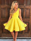 Simple V-neck Sleeveless A-line Satin Knee-length Homecoming Dresses For Party Online, HD01010