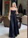 Formal Spaghetti Strap Sleeveless A-line Black Satin Long Prom Dresses Online, OL498