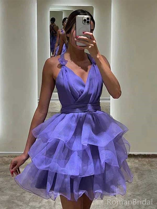 Simple Spaghetti Strap Sleeveless A-line Tulle Ruffles Homecoming Dresses For Party Online, HD1093