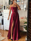 Simple Spaghetti Strap Sleeveless A-line Satin Evening Prom Dresses Online, OLP1038