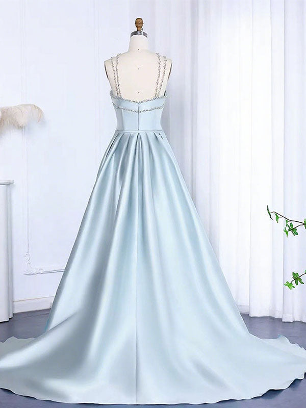 Unique Blue V-Neck Mermaid Long Prom Dress Ideas, Evening Party Dresses, OLP1423