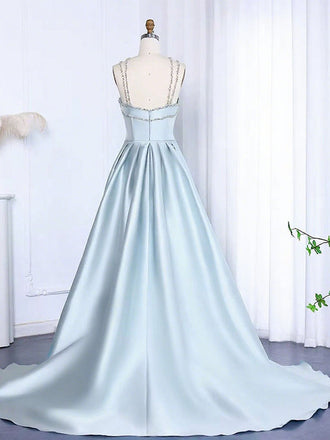 Unique Blue V-Neck Mermaid Long Prom Dress Ideas, Evening Party Dresses, OLP1423