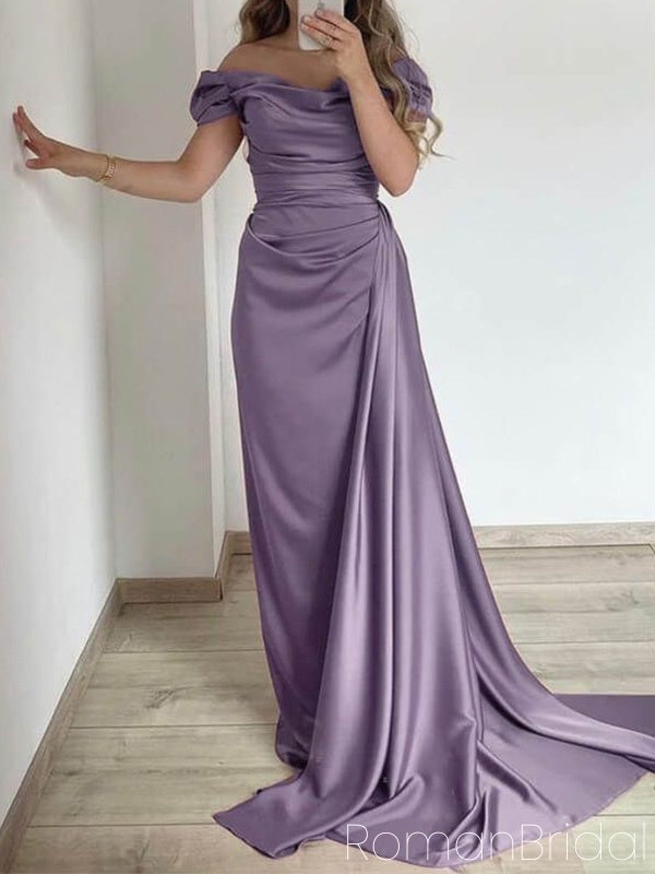 Formal Off-shoulder Sleeveless Mermaid Satin Evening Prom Dresses Online, OLP863