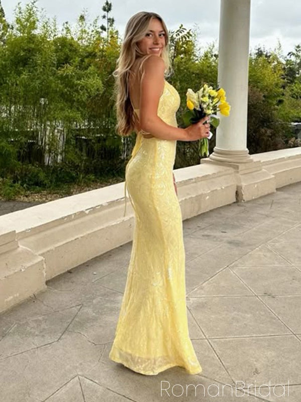 Elegant Spaghetti Strap Sleeveless Mermaid Lace Evening Prom Dresses Online, OLP1114