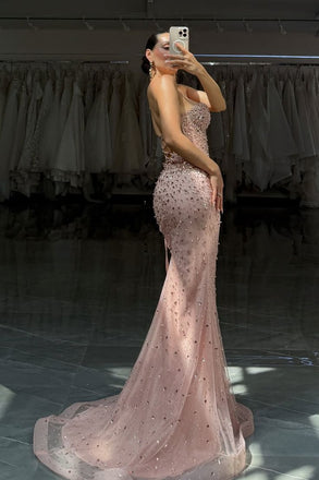 Shiny Pink Sweetheart Sleeveless Mermaid Long Prom Dress Ideas, Evening Party Dresses ,OLP1191