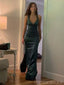 Sexy V-neck Sleeveless Mermaid Satin Evening Prom Dresses Online, OLP1093