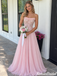 Pretty Pink Embroidered Spaghetti Strap Chiffon Prom Dress,OLP2451