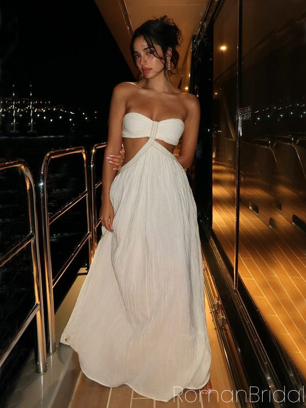 Formal Sweetheart Sleeveless A-line Satin Long Evening Prom Dresses Online, OLP770