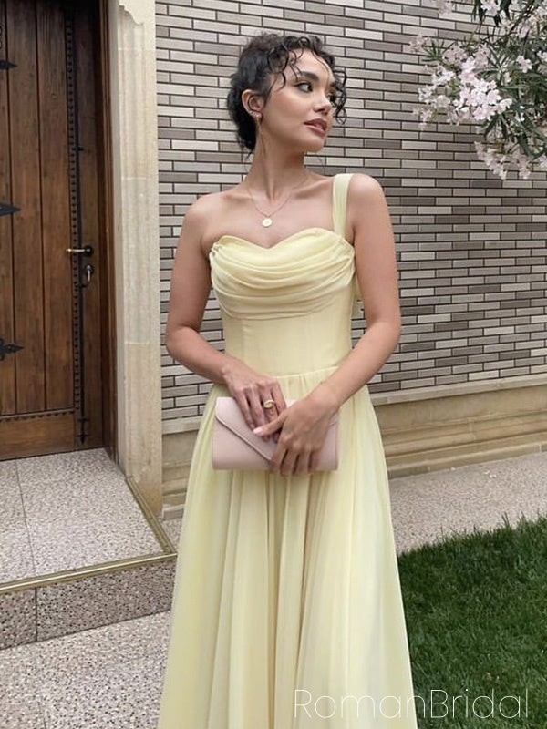 Soft One-shoulder Sleeveless A-line Chiffon Evening Prom Dresses Online, OLP1005