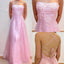 Embroidered Pink Strap Long Prom Dress Applique Modern Elegant Evening Gown,OLP2136