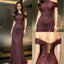 Elegant One-Shoulder Ruched Sparkly Grape Purple Floor-Length Prom Dress,OLP2192